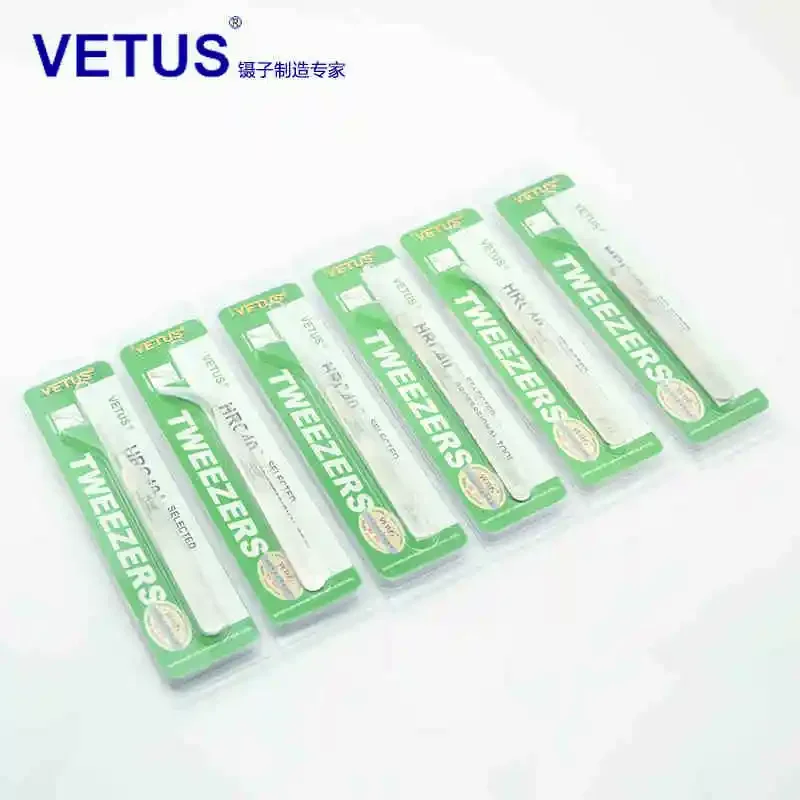 100% Original VETUS Stainless Steel Tweezers for Eyelash Extension High Precision Super Fine Tip Anti Static with Security Label