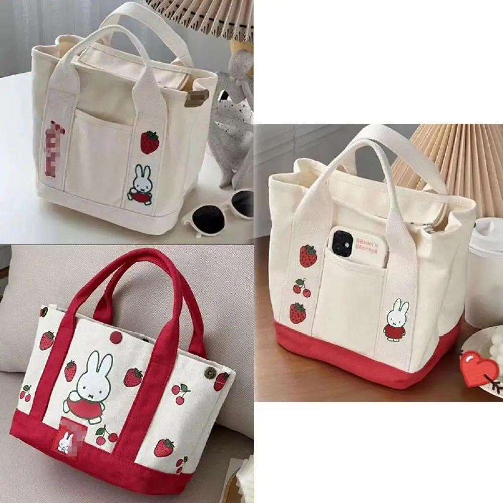 

Miffy Rabbit Anime Peripheral Bento Bag Student Cartoon Storage Bag Commuter Handbag Easy Canvas Bag Lunch Box Bag
