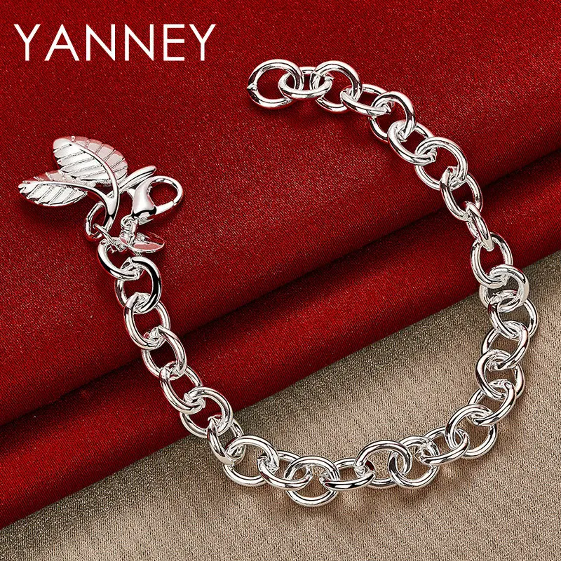 

Charm 925 Sterling Silver 8 Inch Delicate Four Leaf Clover Heart Shaped Charm Bracelet for Men and Women Fashion Party Wedding