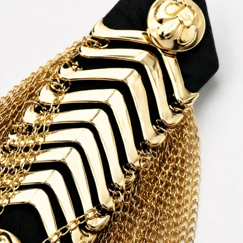Gold-Tone Cascading Chain Shoulder Epaulettes, Matching Pin-On Pair with Layered Accents for Suits, Formalwear and Stage Y08E