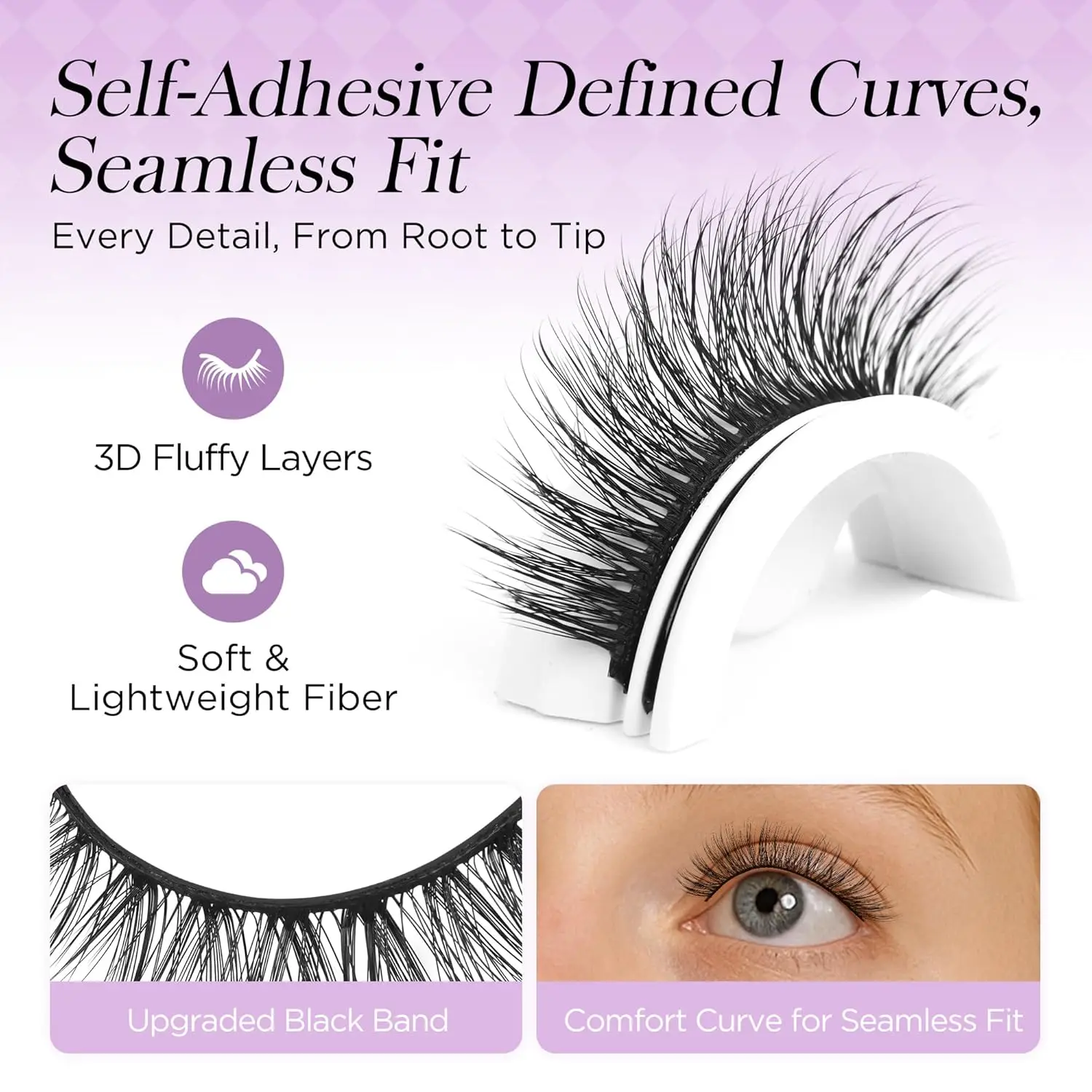 Self-Adhesive Wispy False Eyelashes, No Glue Needed, Natural Look, 5 Pairs with Spare Strips