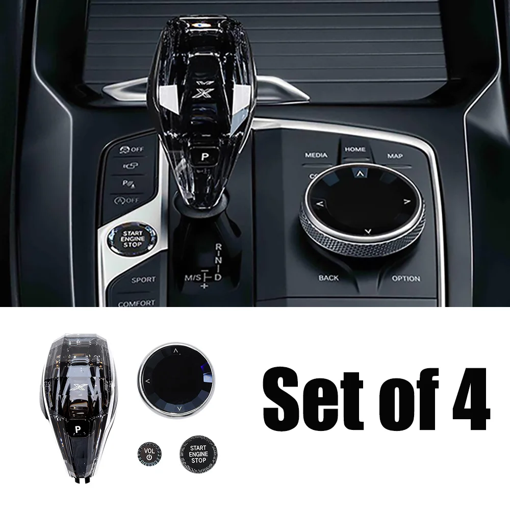 Crystal gear knob set of 4 for BMW X3/iX3/X4/X5/X6/X7/Z4/i4/2/3/4/8 series car chassis