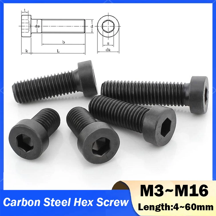 M3 M4 M5 M6 M8 M10 M12 M16 Black Allen Hex Hexagon Socket Thin Short Profile Cap Head Screw Bolt Grade 12.9 Carbon Steel
