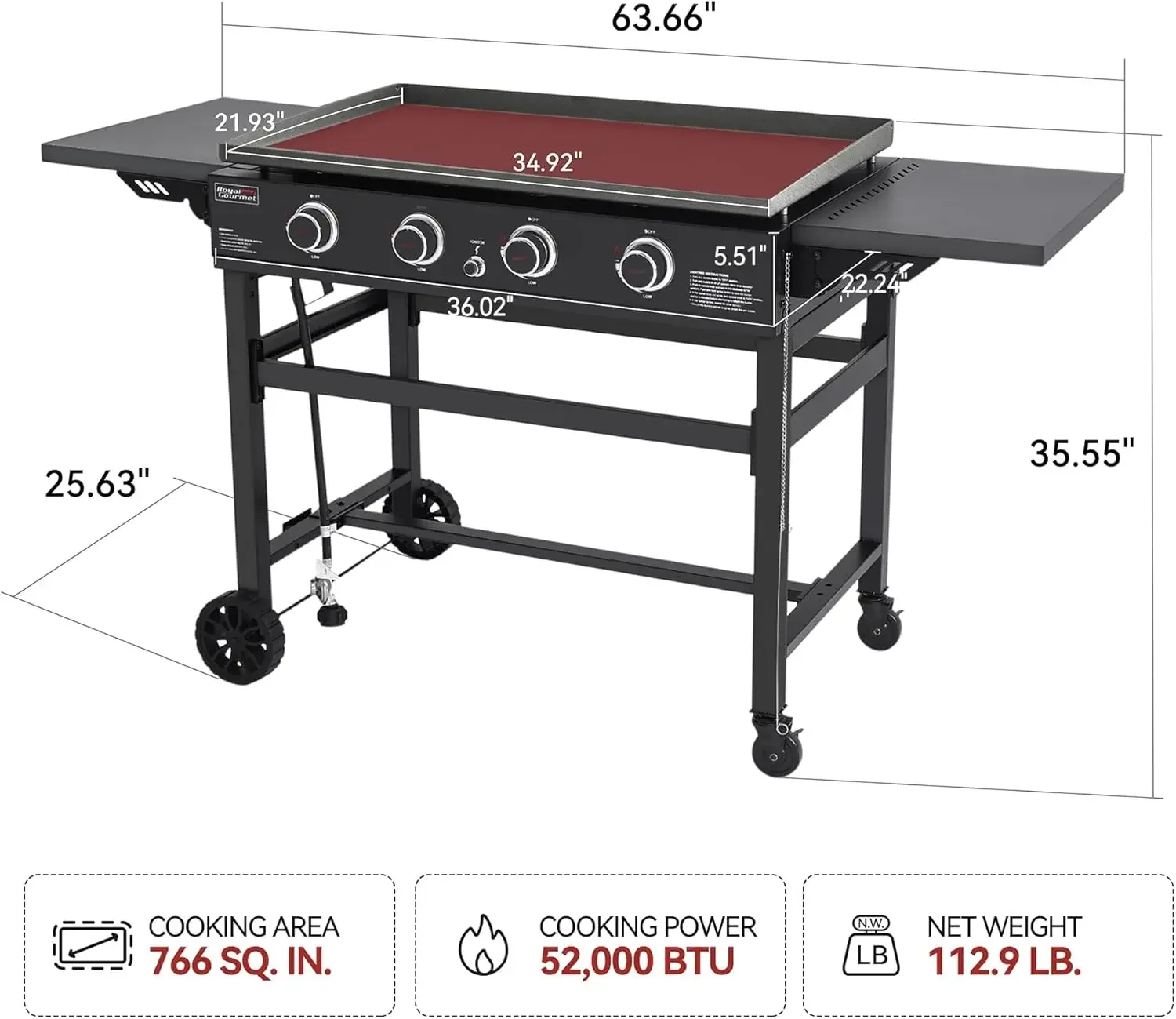 Gas Griddle with Cover, 35-Inch Outdoor Flat top Grill with 52,000 BTUs Cooking Power for Barbecue Grilling, Black