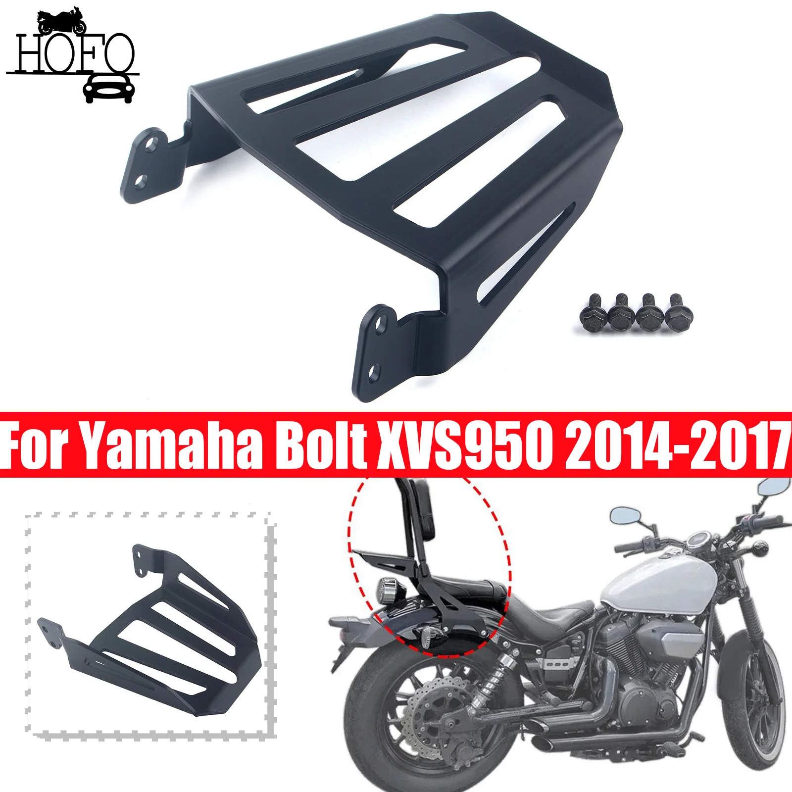 ALL Black Rear Backrest Sissy Bar Luggage Rack For Yamaha Bolt XVS950 2014-2017