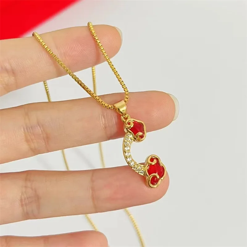 

Luxurious 24K real gold gold inlaid jade Ruyi pendant au9999 pure gold women's collarbone chain fashion gift jewelry set chain