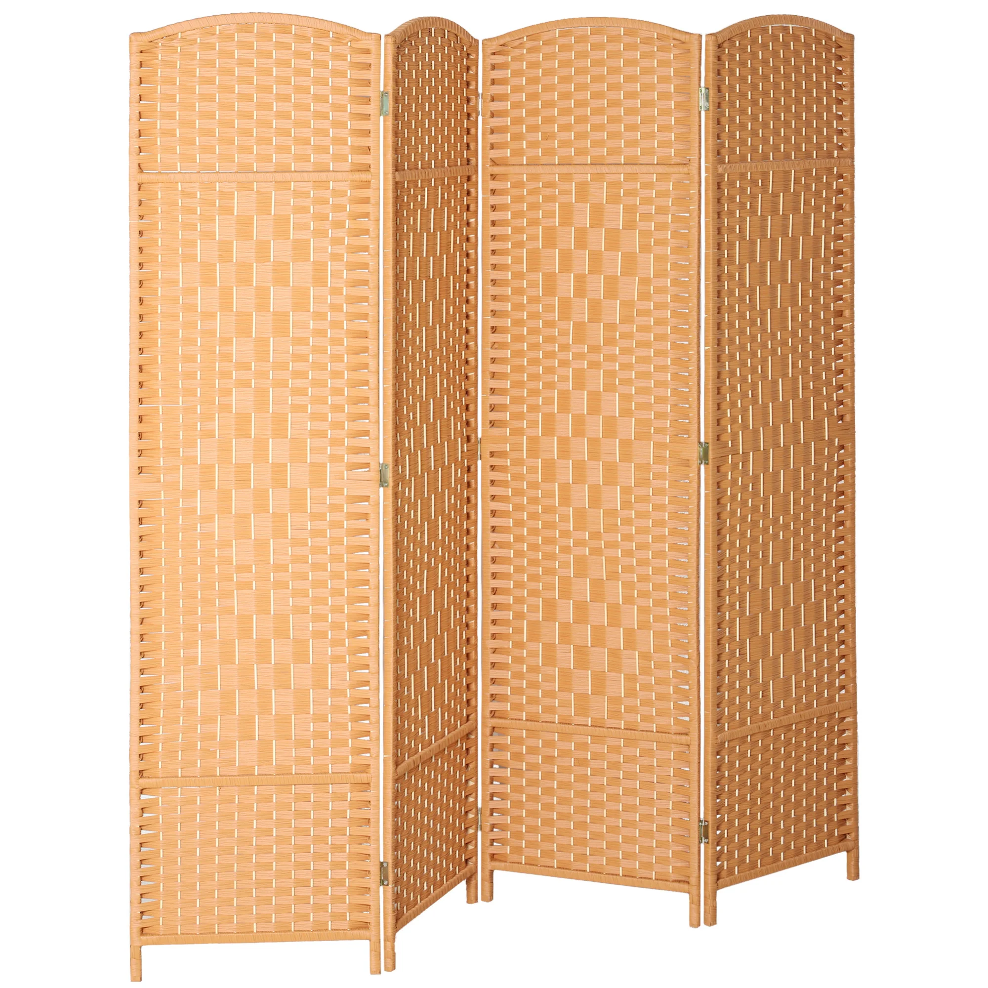 HOMCOM drinkinterieur Paravent, 4 panelen, 180 x cm, opvouwbare ruimteverdeler, voor woonkamer, slaapkamer, huis, lichtbruin