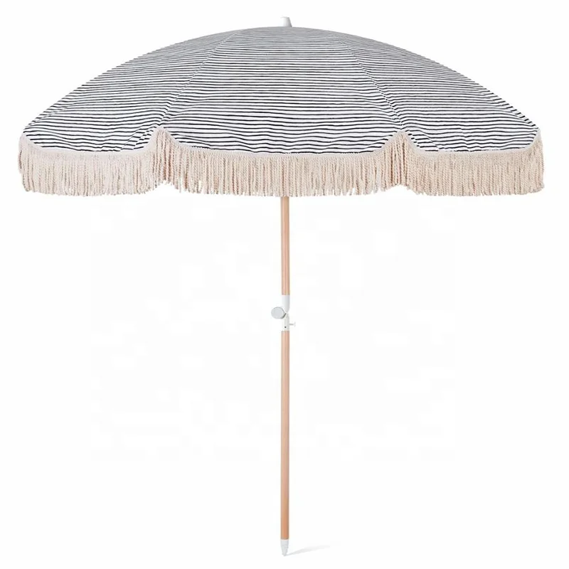 OEM ODM Custom size color printing wholesale  white  umbrellas outdoor garden beach umbrella with fringe tassels