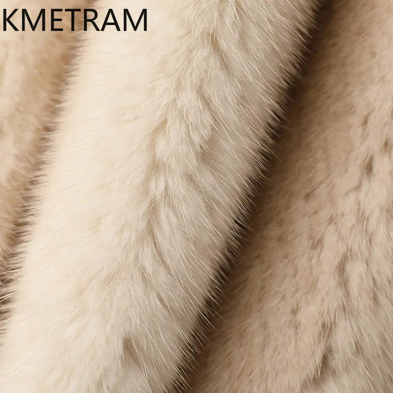 Damska kurtka z prawdziwego futra norki, beżowa, średniej długości, wysokiej jakości, zimowa odzież damska, futrzane kurtki 2025 шуба