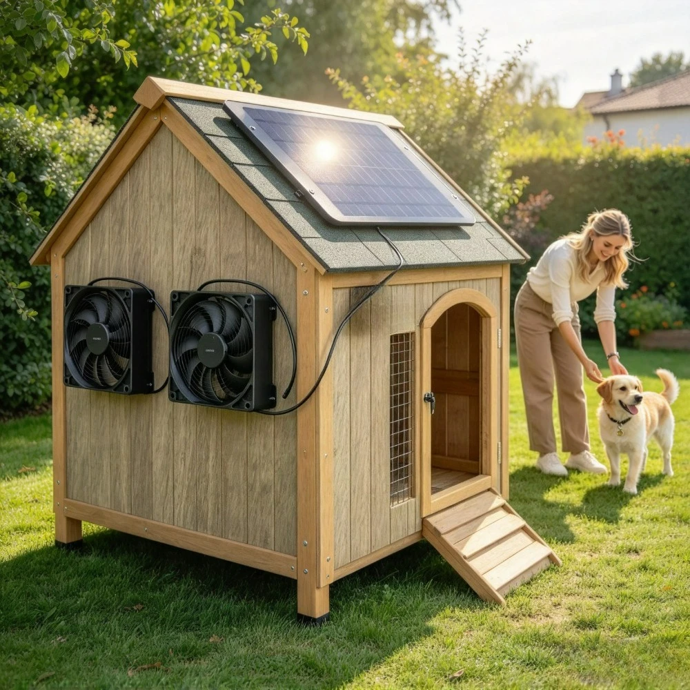 Outdoor Solar Double Ventilation Cooler Fan Waterproof 10W Solar Panel Operated Exhaust Fan for Dog Kennel Chicken Coop