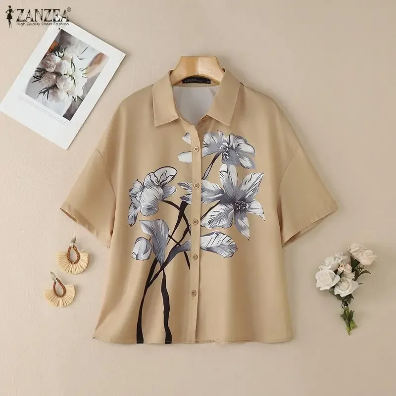ZANZEA Women Vintage Short Sleeve Summer Shirts Fashion Blouse 2026 Floral Print Casual Tops Loose Office Street Female Blusas view 4