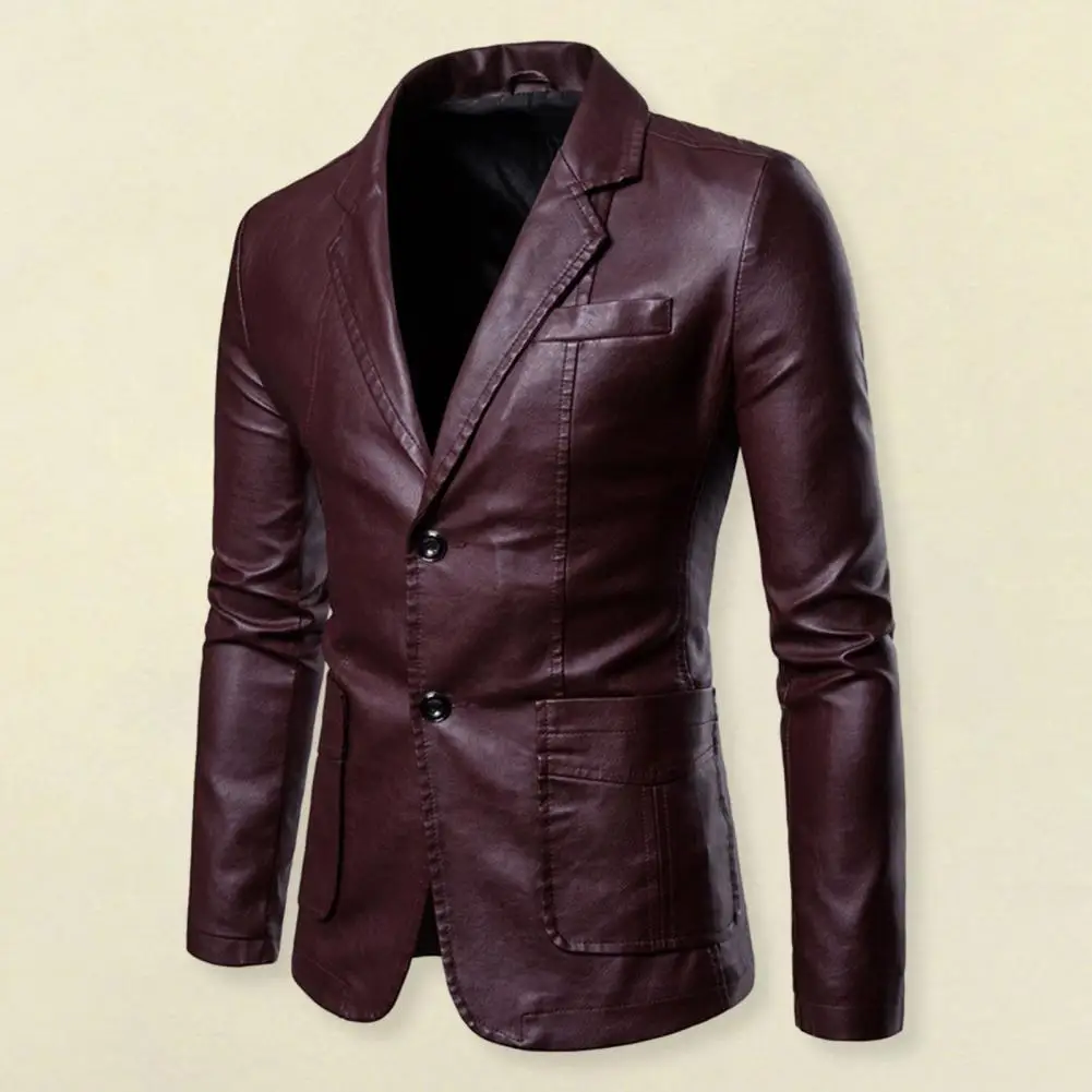 

Spring Autumn Fashion New Men's Lapel Leather Dress Suit Coat / Male Business Casual Pu Blazers Jacket