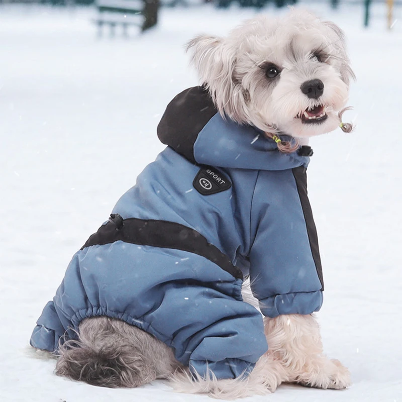 Hundejacke, wasserdicht, für den Winter, warmer Mantel, vier Beine, Hundekleidung, mit Kapuze, Haustier-Overall, Baumwolle, Daunenjacken, Welpen-Sweatshirt-Kleidung – Detail 15