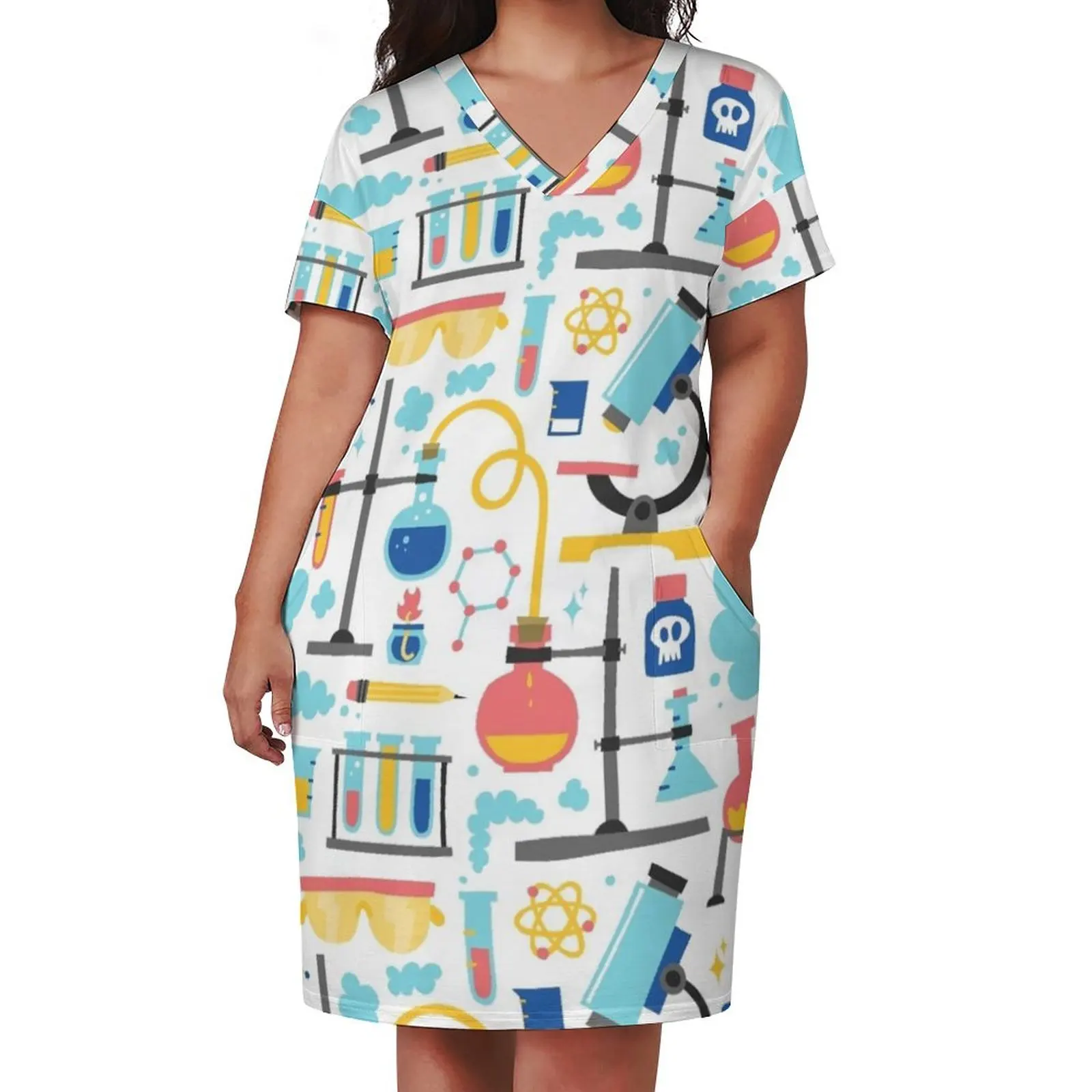 Chemistry lab science equipment pattern Loose Pocket Dress women's summer dresses 2025 elegant women's sets