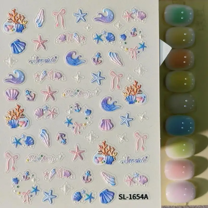 Embossed 3D Ocean Nail Art Stickers 1Pcs Starfish Print Self Adhesive Easy Apply Nail Decor for Home Manicure Enthusiasts