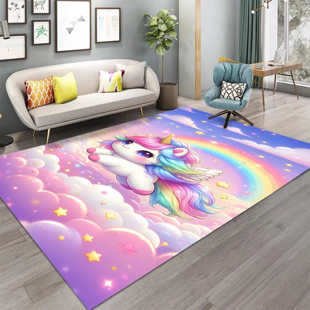 Cartoon Rainbow Unicorn Carpet for Girls Bedroom Bedside Rug Living Room Decor Sofa Rug Children's Play Mat  Nursery Floor Mat