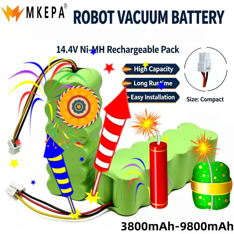 Rechargeable NI‑MH Robot Replacement Battery 14.4V 3800‑9800mAh Works for Butterfly VCR‑Series & SR‑Series Vacuum Cleaner
