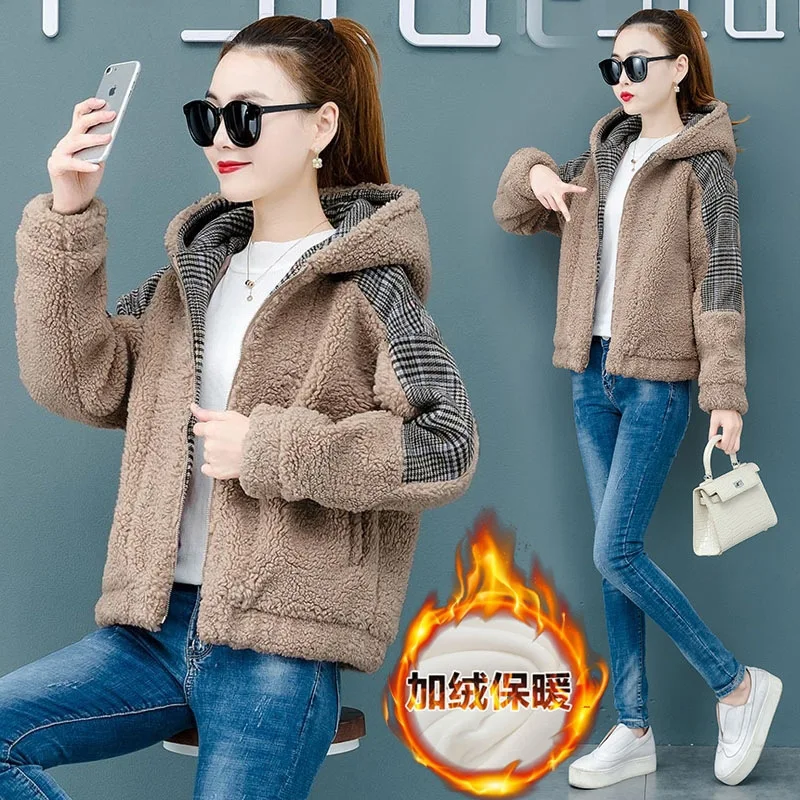 

Women's Autumn/Winter Jacket Imitation Lamb Korean Edition Large Loose New Thickened Plush Warm Cardigan Hoodie For Women