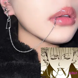 1PC Stainless Steel Chain Linked Earring  Hinged Lip Ring Fake Piercing  Lip Clip Anime Nana Style Punk Jewelry Body Piercing