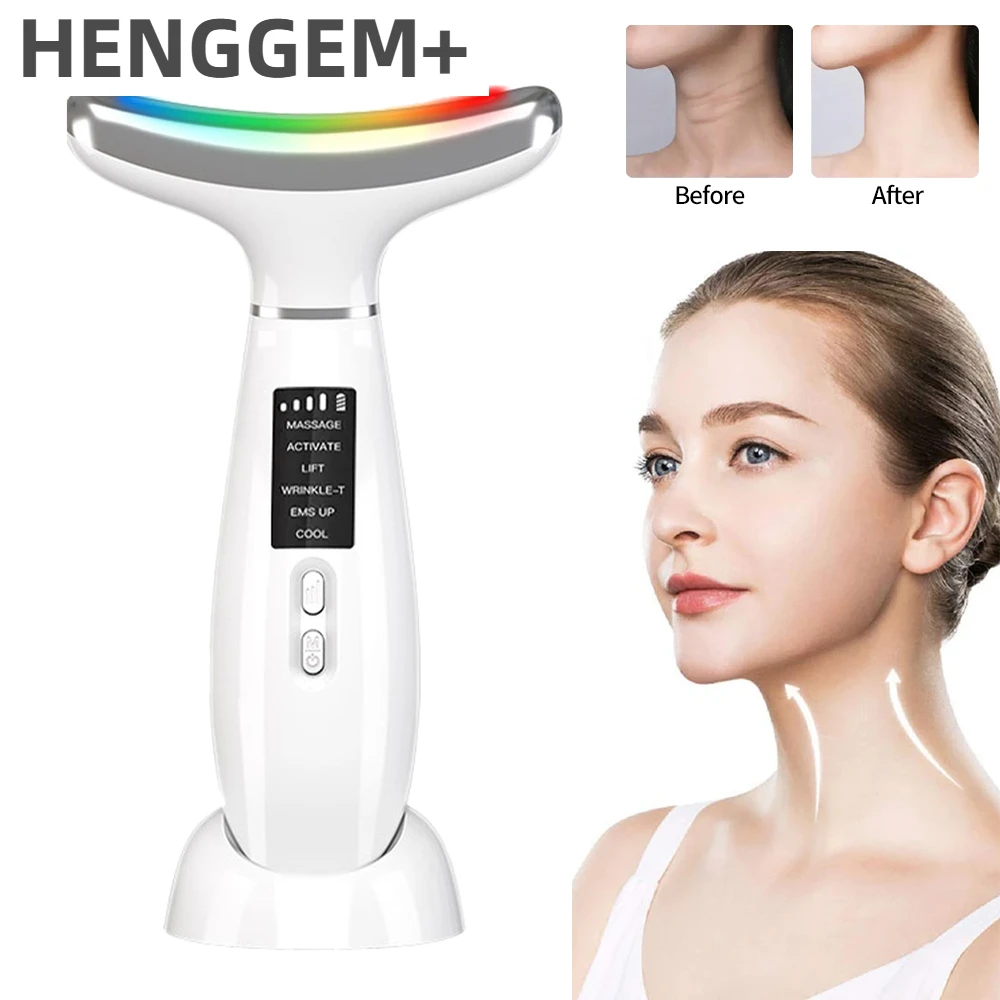 

EMS Home Use Beauty Equipment Neck & Face Lifting Device with Vibration Hot/Cold Compress LED Phototherapy for Anti-Wrinkles