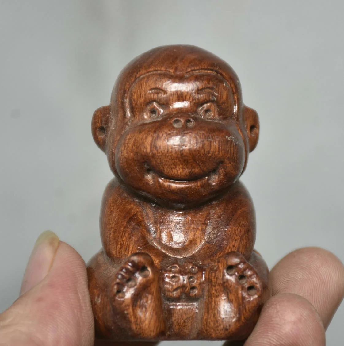 2.4" Old Chinese Boxwood Carving Feng Shui 12 Zodiac Year Monkey Sculpture