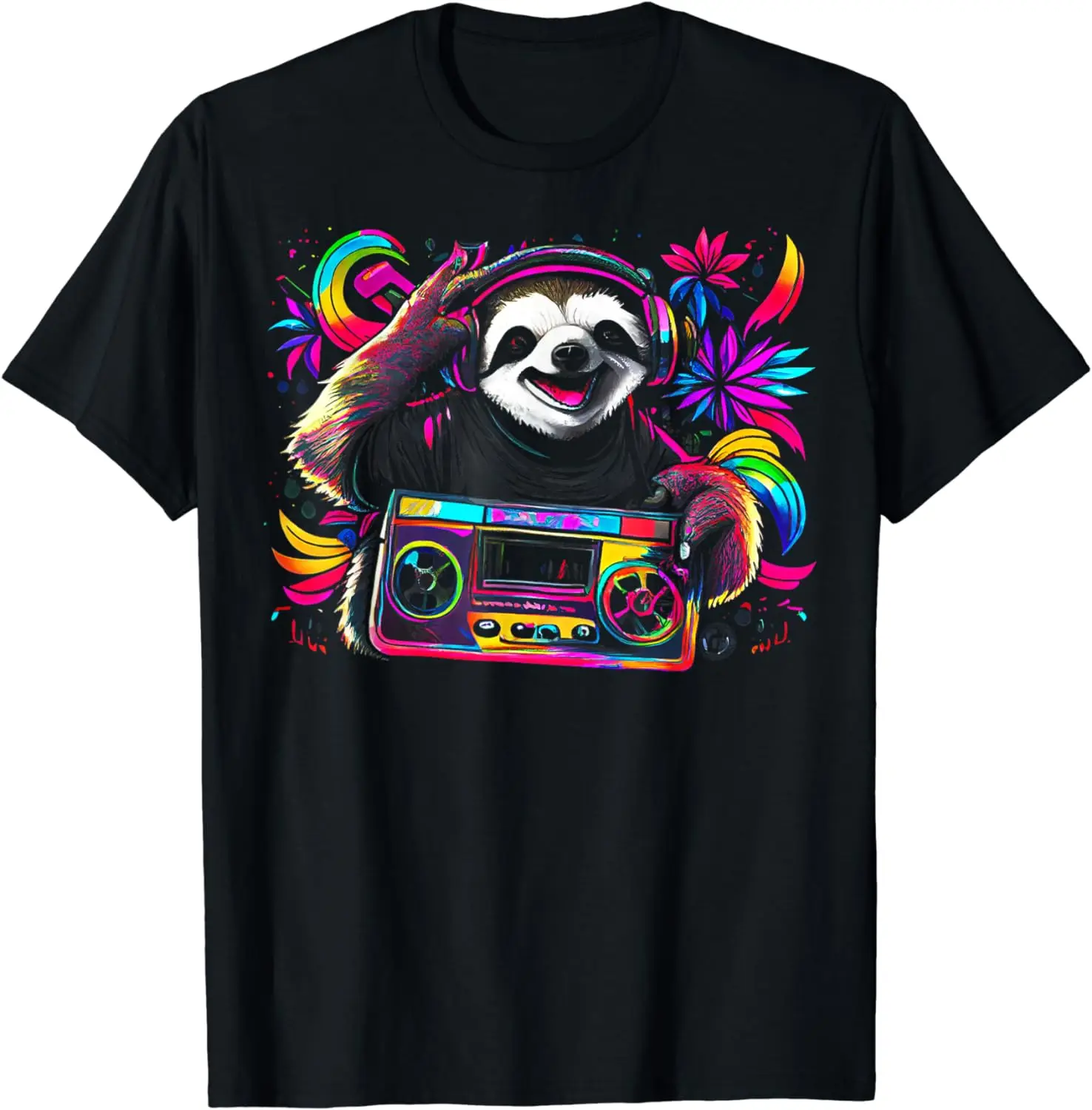 Old School Hip Hop Rap Music Sloth Lazy T-Shirt for Men Women Retro Men Clothing Graphic T Shirts Cotton Streetwear