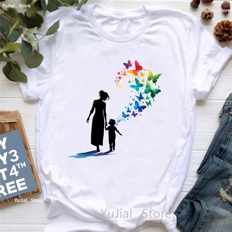 Butterfly Super Mom Print T Shirt Women Happy Mother'S Day Gift Tshirt Femme Summer Short Sleeve T-Shirt Female Harajuku Shirt