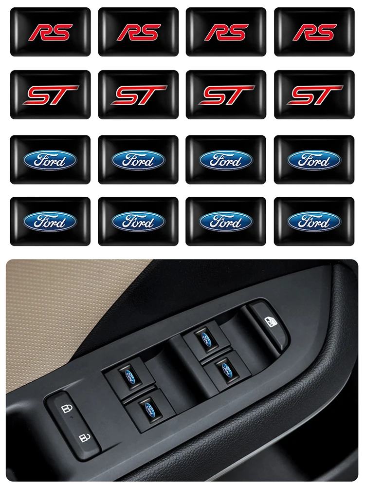 10PCS 3D Epoxy Car Styling Steering Wheel Accessories for Ford Fiesta Party Focus Mk ST Emblem Auto Interior Decoration Stickers