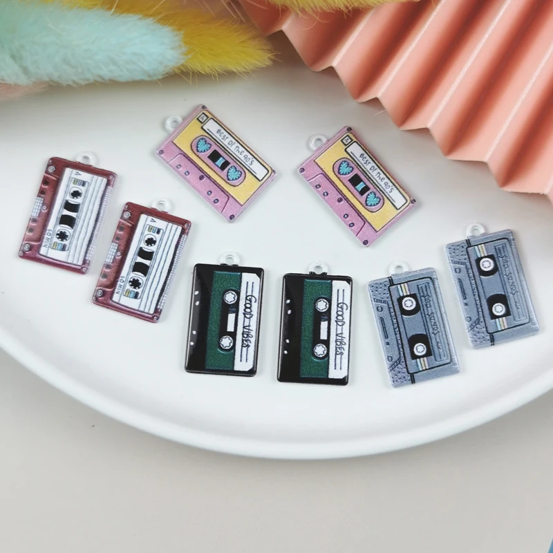 ApeUr 10pcs Spray Paint Cassette Tape Enamel Charms For Jewelry Making Findings DIY Earrings Magnetic Tape Metal Pendants