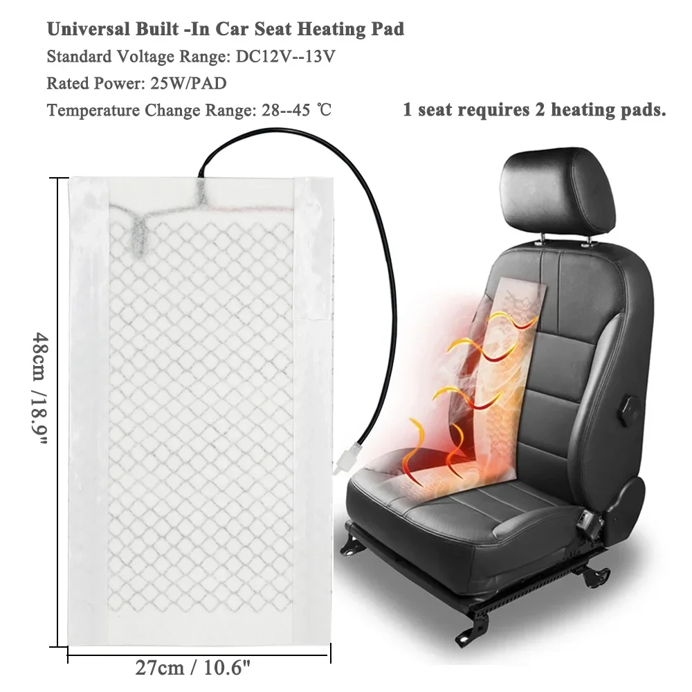 Universal 12V Build-in Car Seat Heater Kit With 25W Carbon Fiber Heating Pads 3-Level Dual Control Switch System Fit 2 Seats