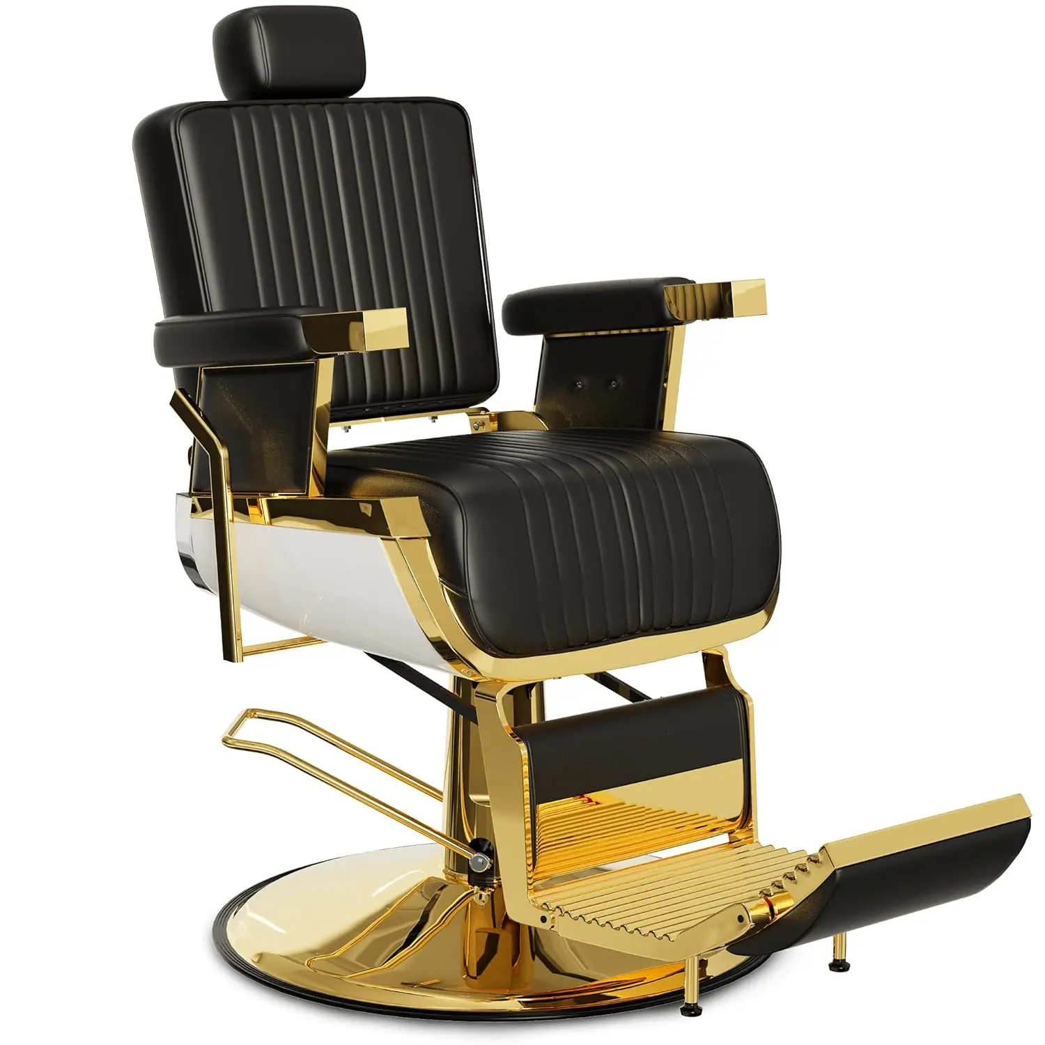 

Black & Gold Barber Chair Heavy Duty Hydraulic 360° Swivel Recline Salon Equipment 440lbs Tattoo Beauty Shaving Custom