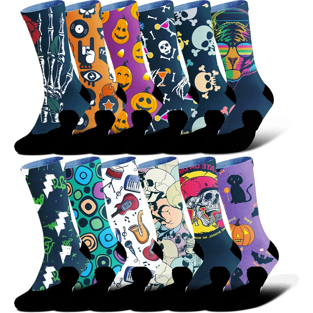 

Highway bike socks comfortable anti slip sports bike socks New Novelty Crew Casual Crazy Socks Creative Skull print socks