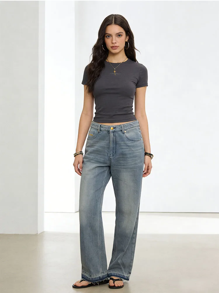 

Men's and Women's American Street Retro Trendy Washed Design Casual Straight Loose Edition Letter Embroidered Jeans