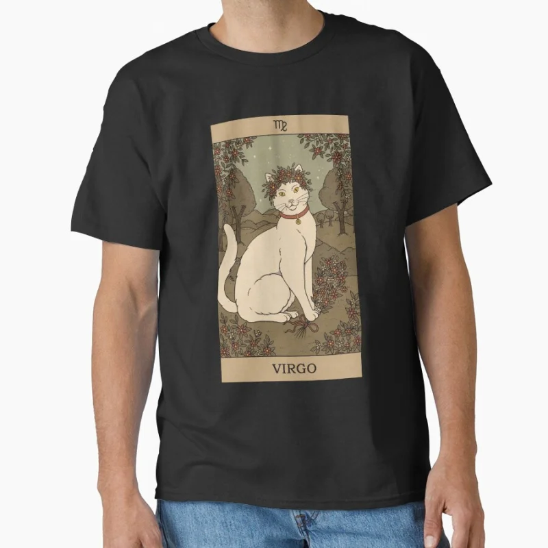 

Virgo Cat_Vinage Tarot Card Cat Funny magical cats cute pet Gift T shirt for men large size Adult Tops S-6XL mens clothing