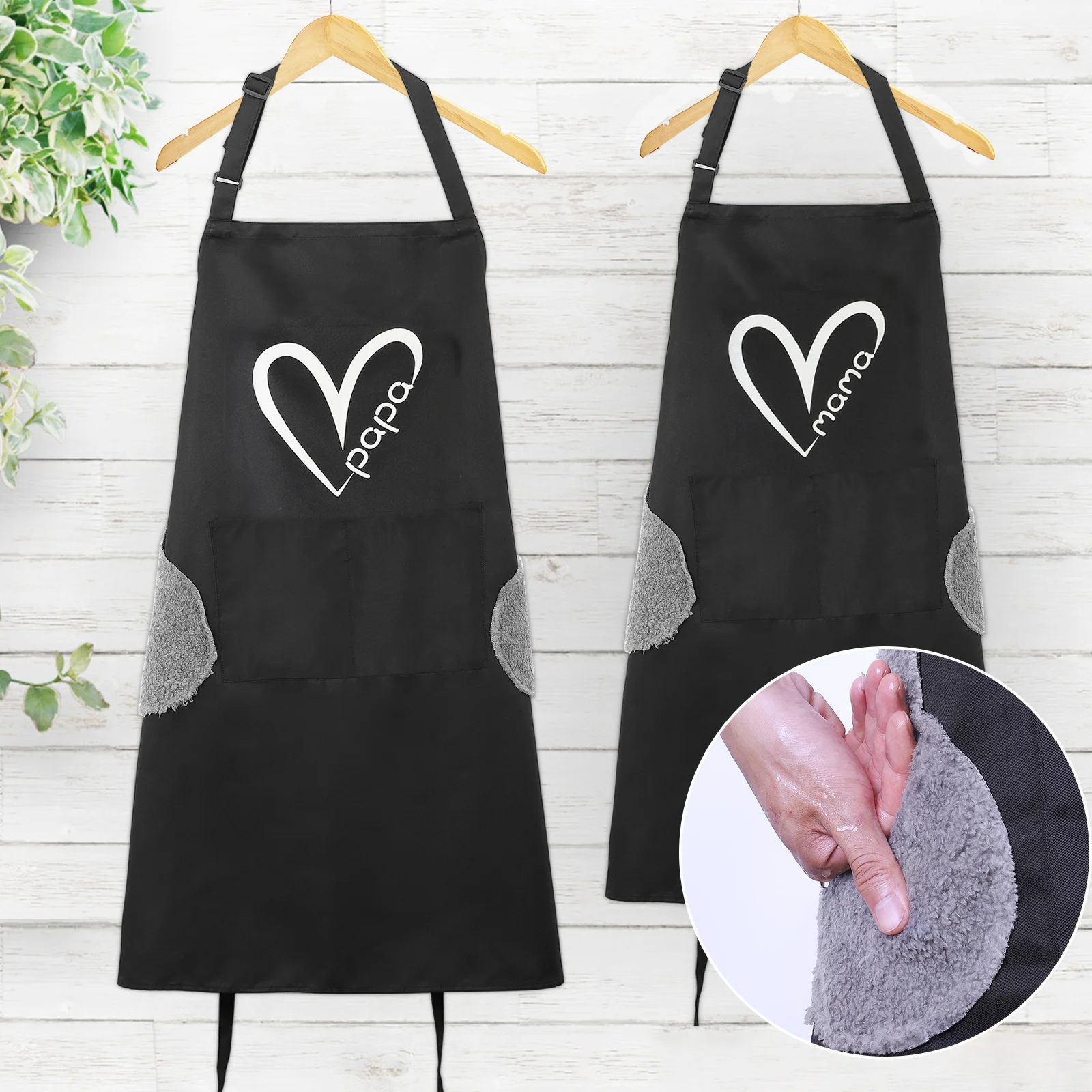 NORBI Hand-wiping Kitchen Cooking Apron Oil-proof Waterproof Sleeveless Aprons Daddy Mom Kids Household Overalls Wipe Hand Apron