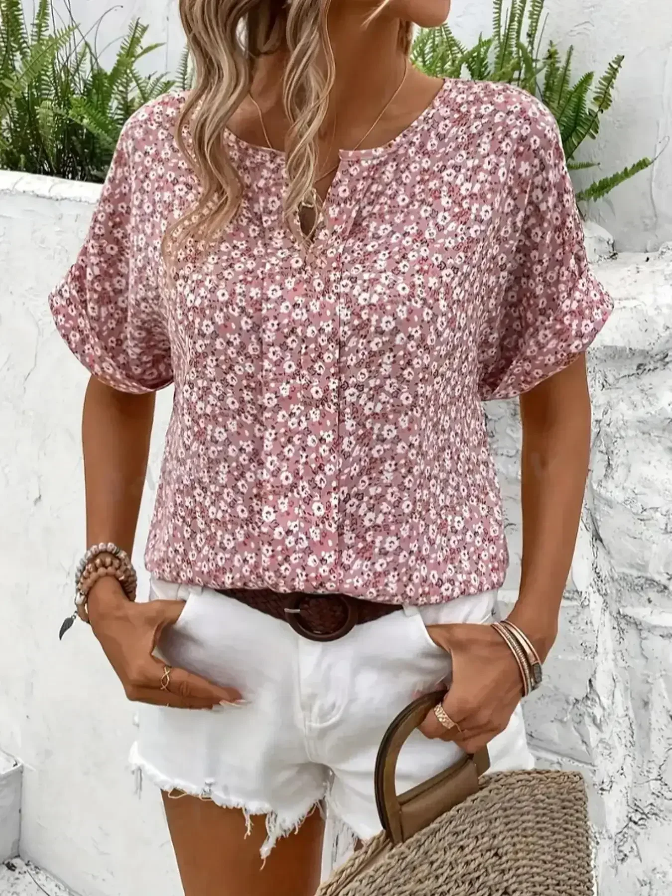 Camicia da donna taglie forti 1XL-5XL Camicetta floreale alla moda Camicetta casual elegante da donna Camicia a maniche lunghe con scollo a V con stampa