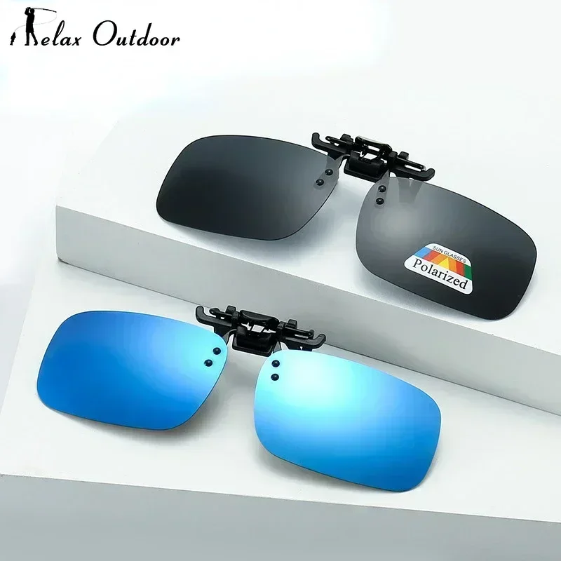 Mirror Blue Flip Up Clip on Sunglasses Fishing Men Square Polarized Lens Metal Night Vision Driving UV400 Women Glasses