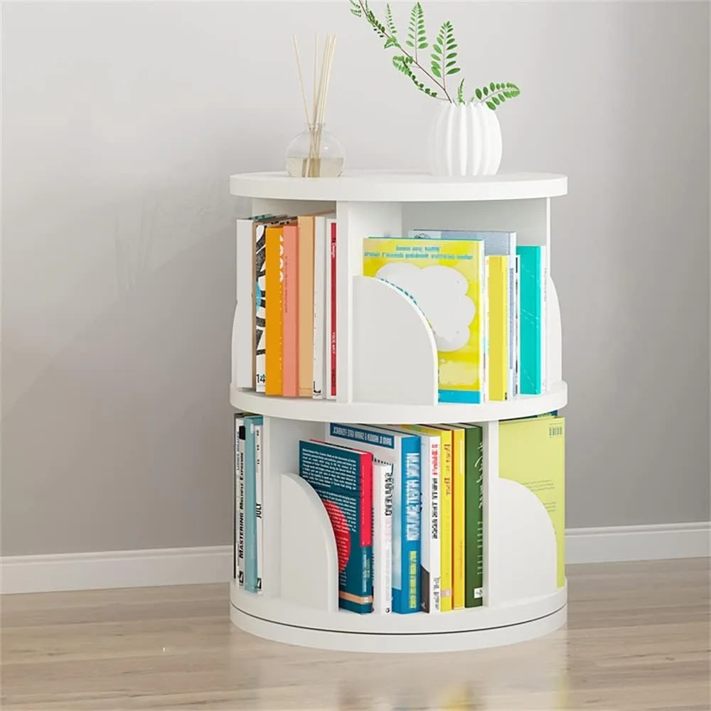

Modern Wooden Rotatable Storage Bookshelf Home Round Bookcase Floor Children's Bookshelf Simple Household Shelving