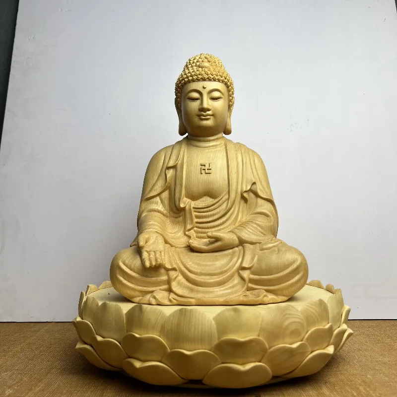 Hand-Carved Hinoki Wood Dainichi Nyorai Buddha Statue - 11.8