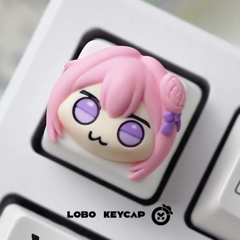 Cute Pink Hair Anime Girl Resin Artisan Keycap With Rose Decor Custom Esc Key For Mechanical Keyboard Gaming Setup Gift