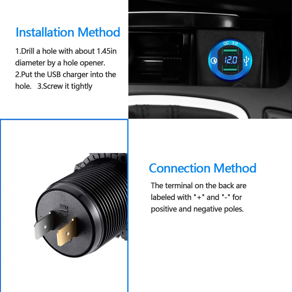 دراجة نارية سريعة تهمة 3.0 شاحن USB مزدوج المقبس مقاوم للماء الألومنيوم الطاقة تهمة LED الفولتميتر ل 12 فولت/24 فولت سيارة قارب Usb السيارات