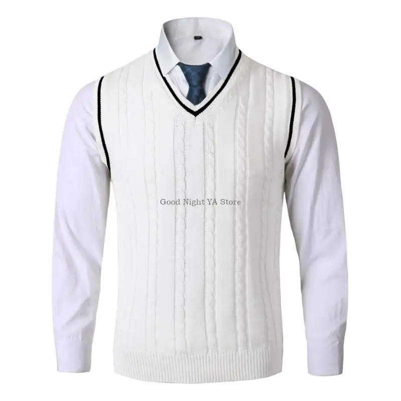 

Мужской облегающий вязаный свитер без рукавов с V-образным вырезом, жилет, повседневный пуловер, топ