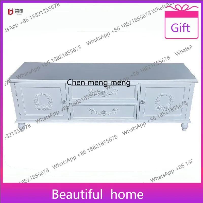 

D1089 Французский ретро резной шкаф для телевизора из цельного дерева, маленькая квартира, спальня, настенный боковой шкаф, шкафчик для хранения