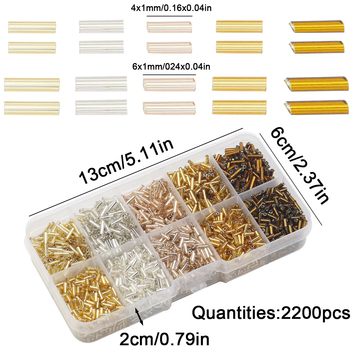 DIY Jewelry Making Kit 10 Grid Box Of Assorted Glass Solid Colors Tubebeads Shaped For Bracelets Necklaces Earrings Accessories