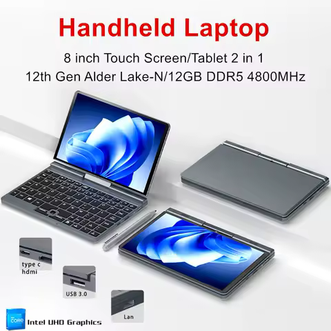 12th Gen Mini Gaming Laptop Intel Alder Lake N100 8 Inch Touch Screen 12G DDR5 Windows 11 Notebook Tablet PC 2 in 1 WiFi6