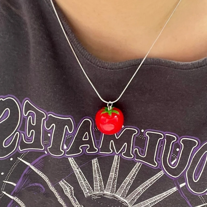 Cute Tomato Pendant Necklace Sweet Fashion Tomato Chain Necklace Perfect DIY Jewelry Gift for Women Girls and Teens