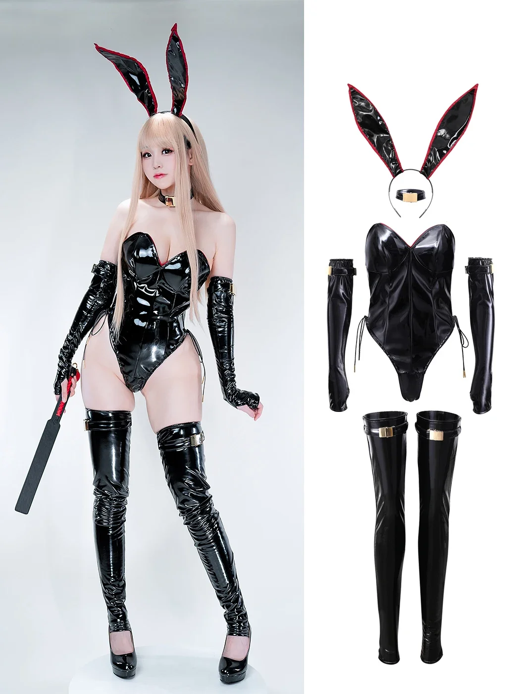 Original Design Cute Bunny Girl Cosplay Costumes Women Sexy Leather Bodysuit Gloves Socks Suit Halloween Carnival Party Clothes - view 2