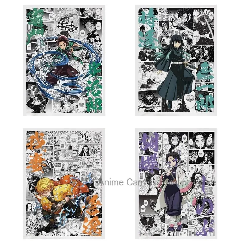 Japanese Anime Demon Slayer Wall Art Poster Nezuko and Tanjiro Home Decor Prints Living Room Bedroom Canvas Painting Mural Gifts