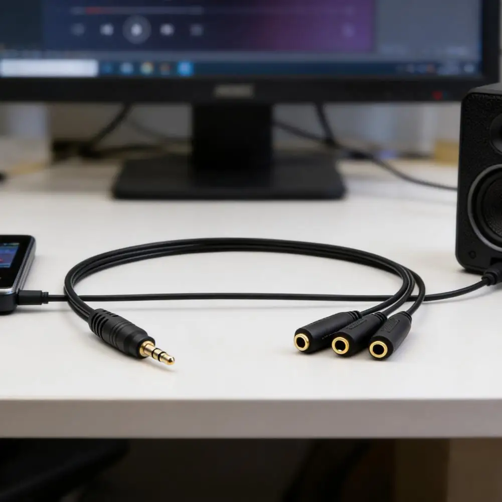 3.5MM Audio Splitter Cable Plated Connector Male to Female 1 Input 3 Output Stereo Jack Adapter Headset Audio AUX Splitter Cord