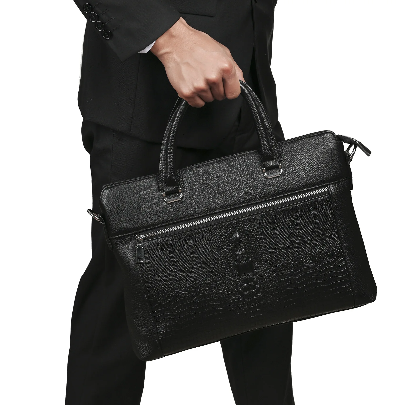 تمساح نمط حقيبة كمبيوتر محمول جلدية حقيقية للرجل أو امرأة التمساح نمط حقيبة جلدية البقر الأعمال حمل أو حقيبة رافعة